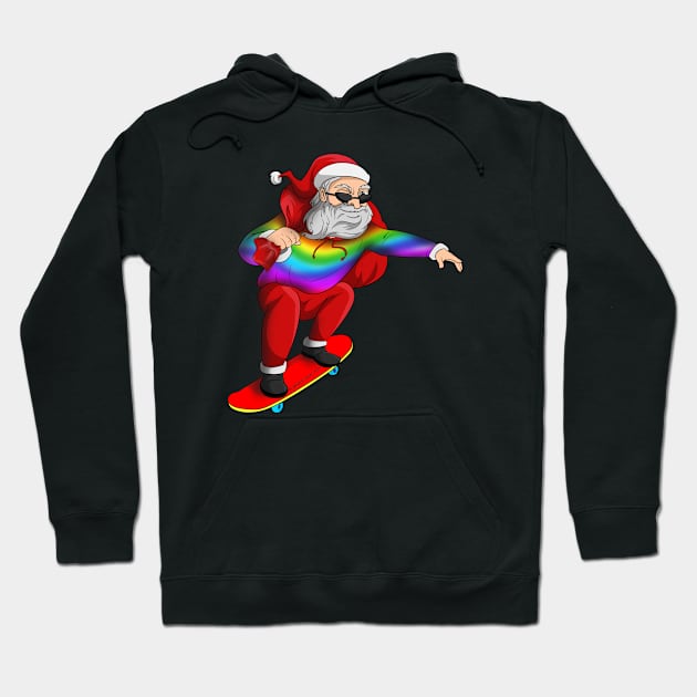 Christmas Pride Rainbow Santa Skateboarding Hoodie by Trendy Black Sheep